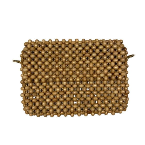 Vintage Wooden Beaded Handbag Purse – Made in Japan 1960s 70s Brown Wood Bead - Picture 1 of 4
